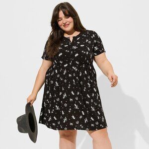 Torrid Mini Rayon Slub Button Front Fit N Flare Dress - Tattoo
